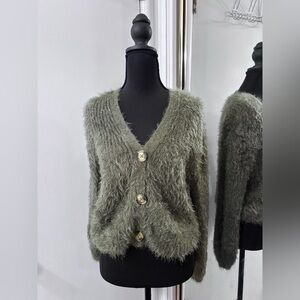 Zara Olive Green Fuzzy Sweater